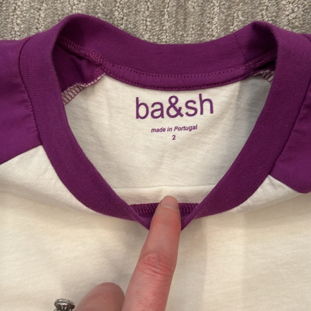 ba&sh Purple & Cream Raglan Short Sleeve Tee - Picture 4 of 13